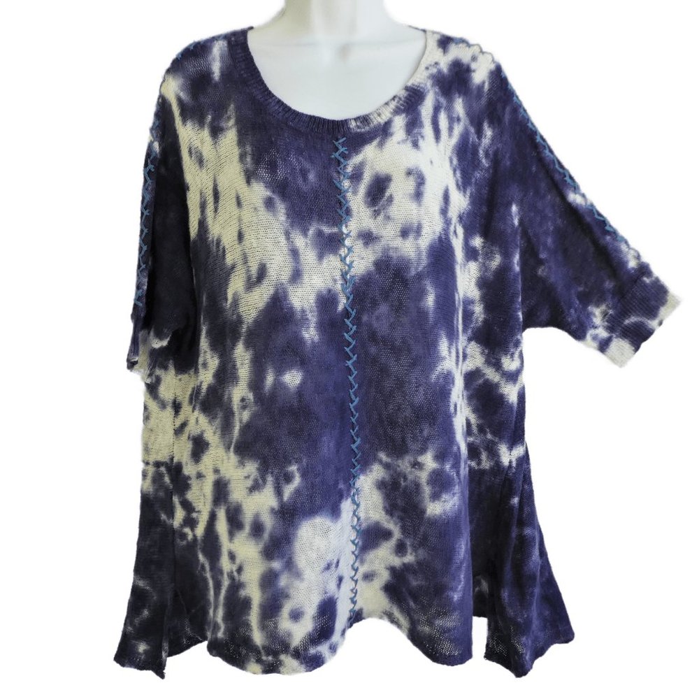 Sundance Tie-Dye Scoop Neck Sweater in Navy and White